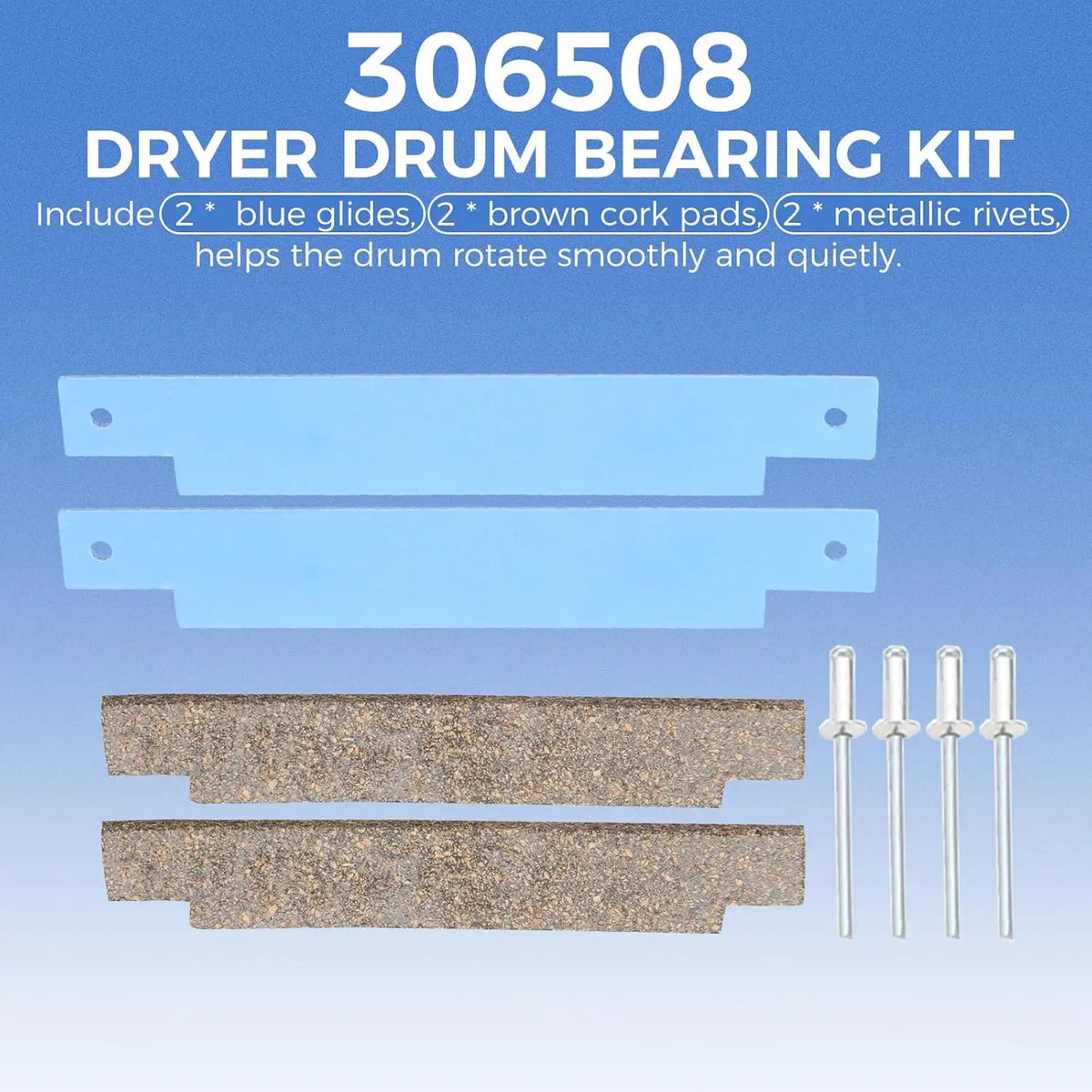 12001541 Dryer Drum Roller Kit 306508 Drum Bearing Kit WP6-3700340 Dryer Idler Pulley & WP33002535 Drum Belt