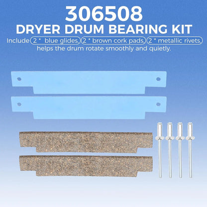 12001541 Dryer Drum Roller Kit 306508 Drum Bearing Kit WP6-3700340 Dryer Idler Pulley & WP33002535 Drum Belt