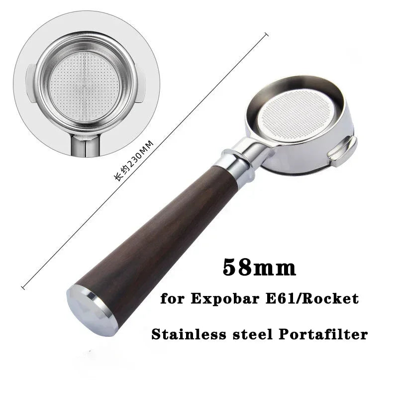 58mm 2ears Bottomless Portafilter for Expobar/E61/Rocket Espresso Machine Stainless Steel Modified Coffee Handle Filter Tool