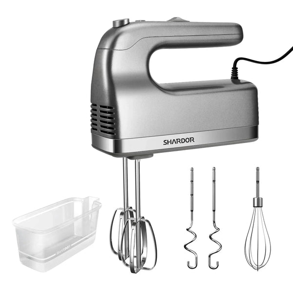 Hand Mixer, Handheld Mixer With Storage Case 5-Speed Plus Turbo Hand Mixer Electric With 5 304 Stainless Steel Attachments(2 Beaters, 2 Dough Hooks And 1 Whisk), Silver.
