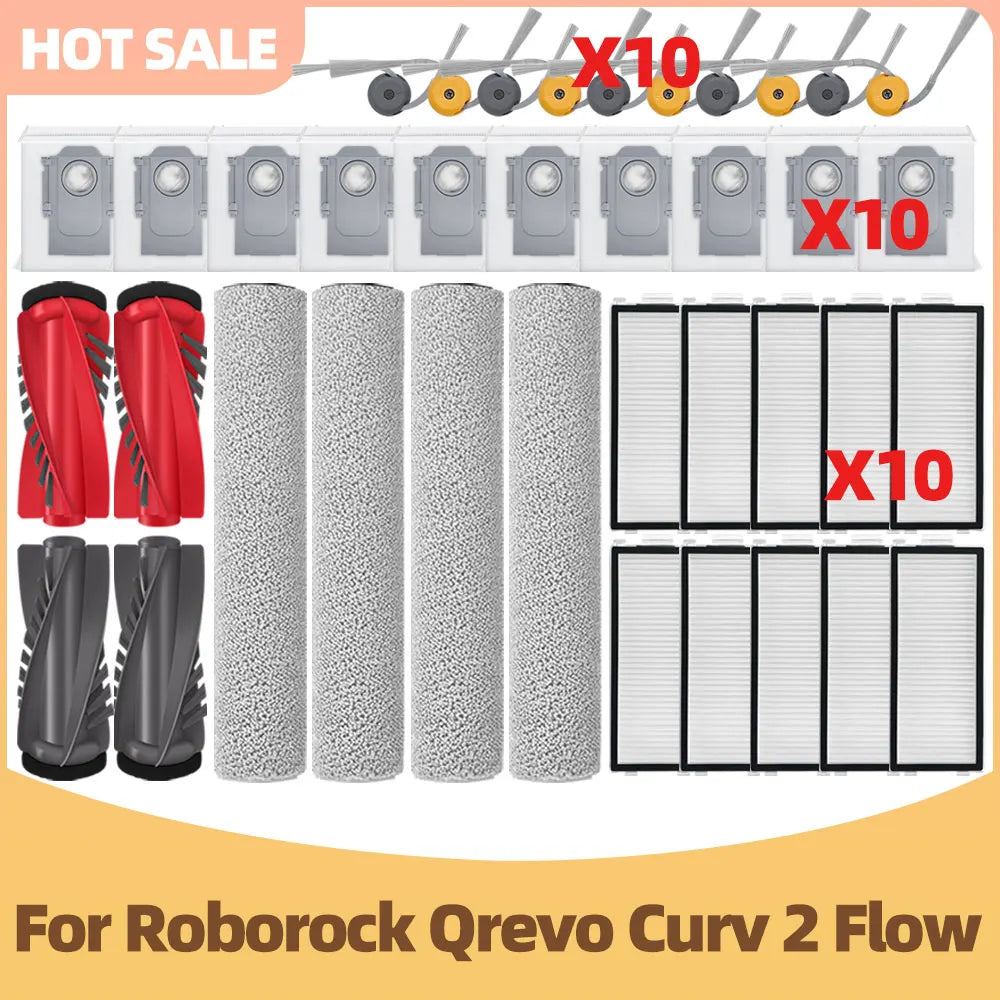Compatible with Roborock Qrevo Curv 2 Flow / Qrevo Edge 2 Flow / Saros 20 Flow Roller Mop Main Side Brush Filter Dust Bag Parts