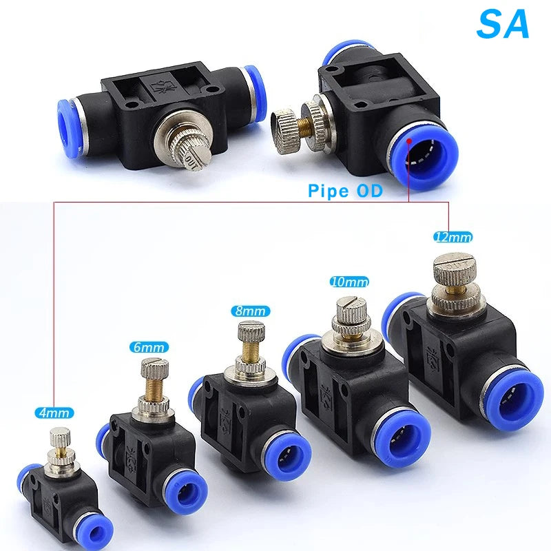 20/50PCS SA Throttle Valve Air Flow Control Valve 4mm 6mm 8mm 10mm 12mm Pipe Water Hose Pneumatic Manual Valve Push in Connector