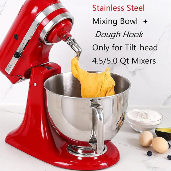 4.5-5 QT Mixer Bowl Stainless Steel for KitchenAid Artisan&Classic Series Tilt-Head Mixer 5 Quart Mixing Bowl with Handle