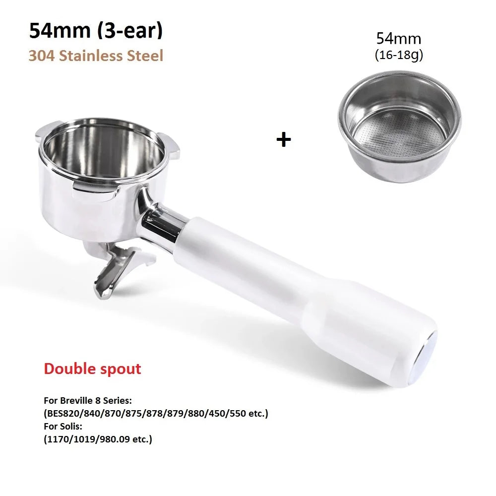 54mm 3-Ear Coffee Portafilter, 304 Stainless Steel Luxury Wooden Handle Espresso Holder Compatible with Breville 820 880 Series & Solis