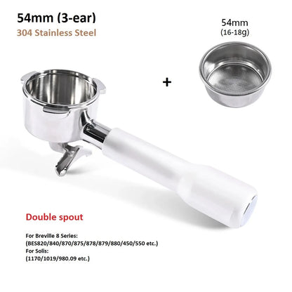 54mm 3-Ear Coffee Portafilter, 304 Stainless Steel Luxury Wooden Handle Espresso Holder Compatible with Breville 820 880 Series & Solis