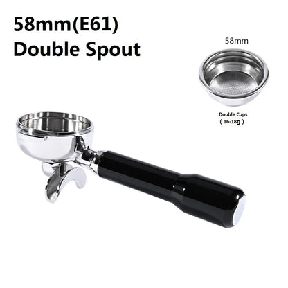 58mm Bottomless Coffee Portafilter for Expobar E61 Rocket Coffee Machine with Double Spout 304 Stainless Steel Filter Basket