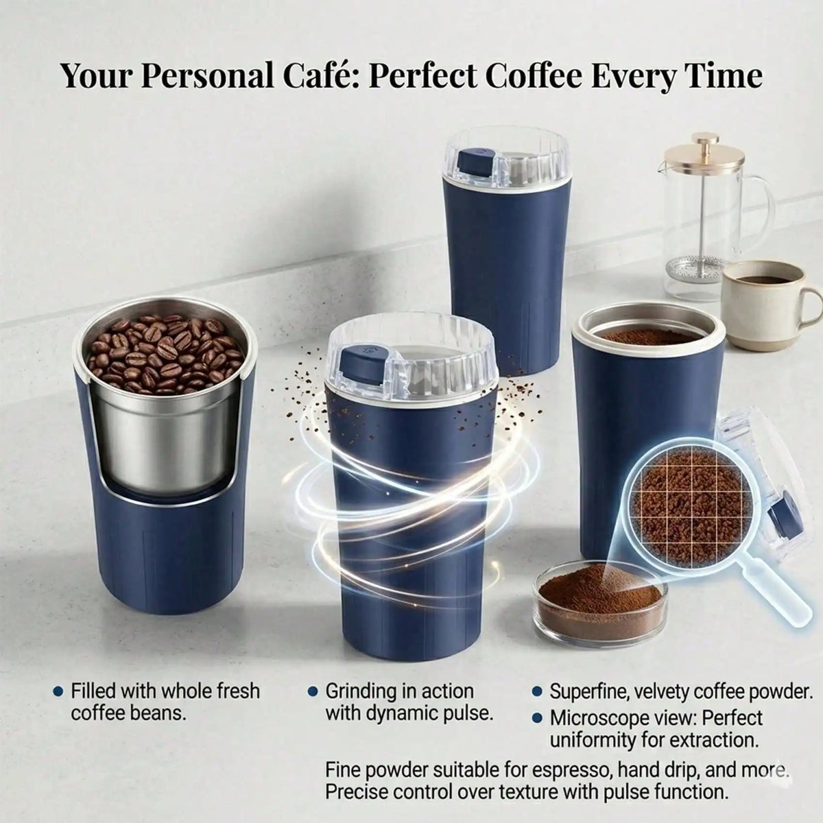 Rechargeable Electric Grinder, Portable Superfine Powder Grinding Machine With Stainless Steel Blades, One Touch Multi-Grain Grinder For Coffee Beans, Herbs, Nuts, Seeds, Pepper And Spices
