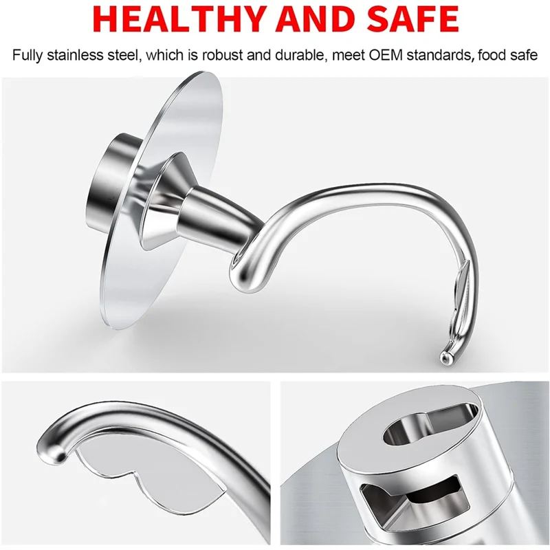 Stainless Steel Spiral Dough Hook For Kitchenaid Stand Mixer Parts Fits 4.5-5 QT Mixing Bowl For Tilt-Head Stand Mixers-Y48A