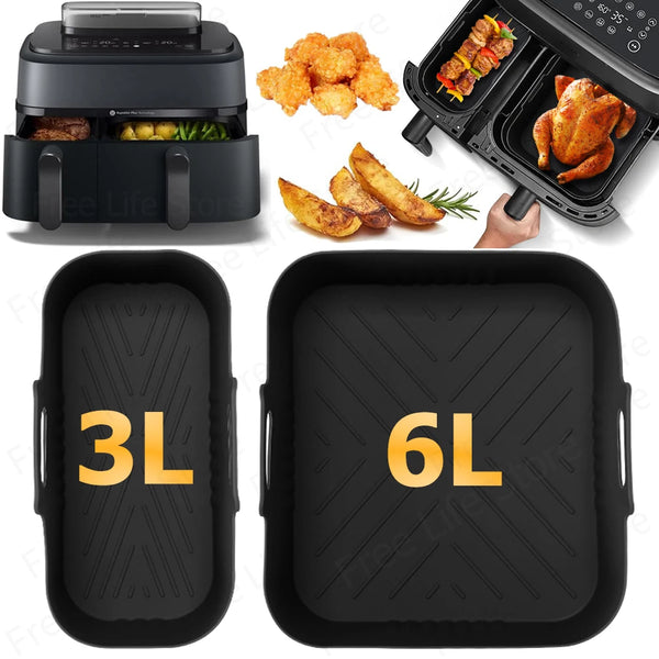 2Pcs Silicone Air Fryer Liners for Philips Dual Basket 3000 6L/3L Series NA350/00 Reusable Mold for Philips Airfryer 5000 Series