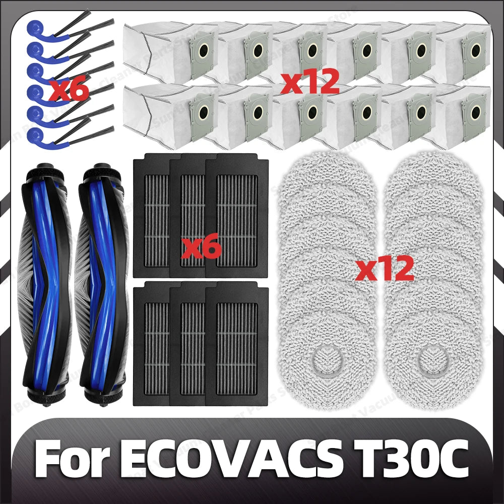 Compatible with ECOVACS T30C / T30C OMNI / T30C PRO OMNI Main Side Brush Filter Mop Pad Dust Bag Spare Parts Accessories