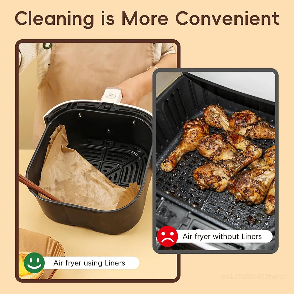 Baking Paper 20 x 20 cm, Air Fryer Paper Liner Unbleached, Non-stick Square Paper Liners, Air Fryer Baking Paper for 4.5-8 L