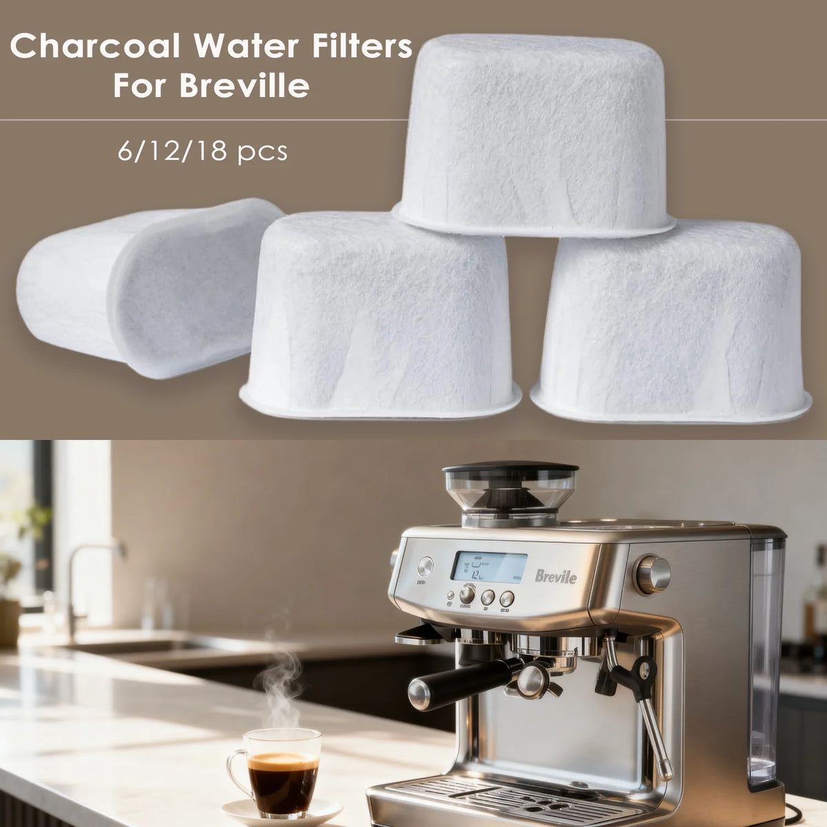 Charcoal Water Filters Compatible with Breville BWF100 — 6 / 12 / 18 Pack