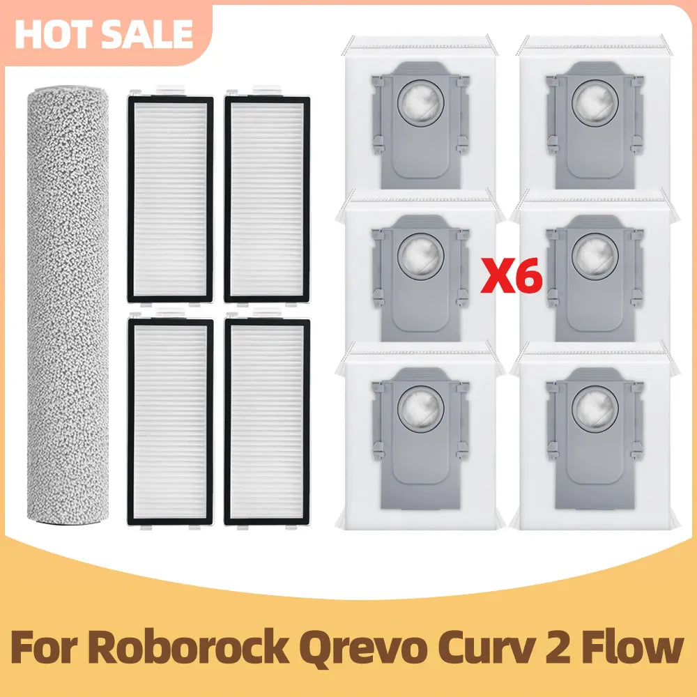 Compatible with Roborock Qrevo Curv 2 Flow / Qrevo Edge 2 Flow / Saros 20 Flow Roller Mop Main Side Brush Filter Dust Bag Parts