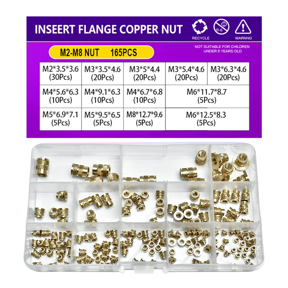 Flange Insert Nut Kit Brass Metric Threaded Sert Hot Melt Heating Embedded Injection 3D Printer Insertnut M2 M2.5 M3 M4 M5 M6M8
