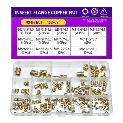 Flange Insert Nut Kit Brass Metric Threaded Sert Hot Melt Heating Embedded Injection 3D Printer Insertnut M2 M2.5 M3 M4 M5 M6M8