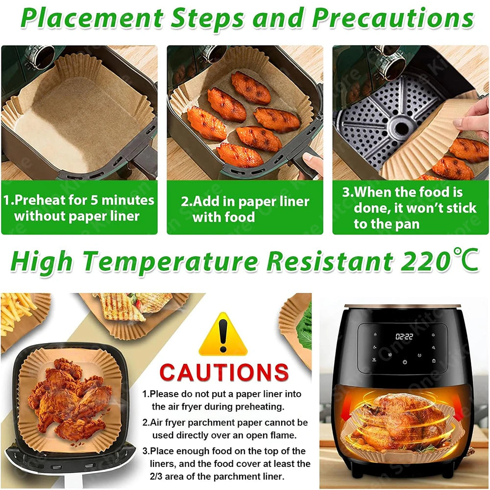 Large Size 23cm Square Cooking Paper Disposable Liners XXL Airfryer Baking Non-Stick Parchment Papers for Roasting Microwave