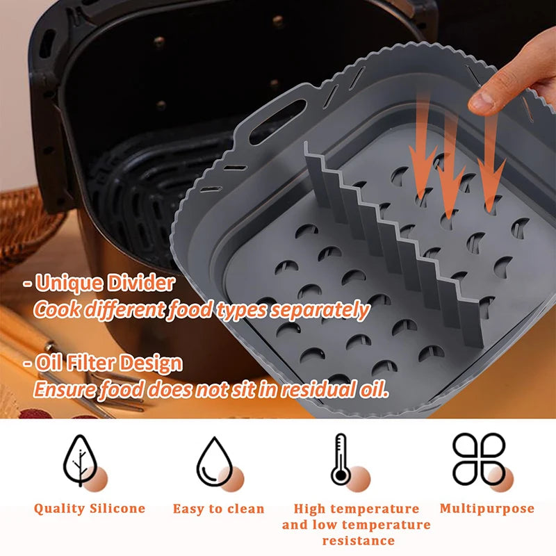 Square Air Fryer Silicone Basket Pot Reusable Foldable AirFryer Mold Liners Bpa Free Oven Baking Tray Mat Kitchen Accessories