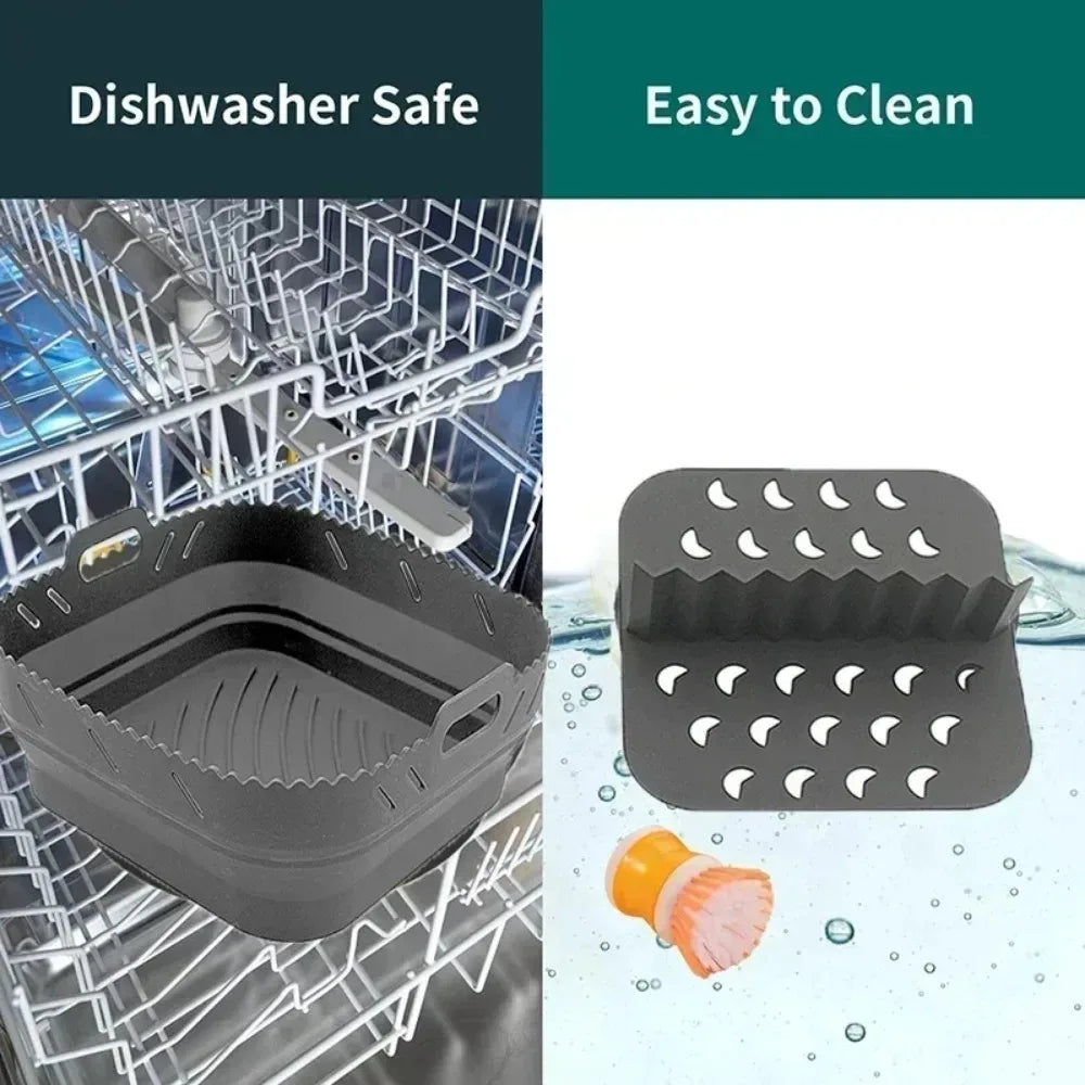 Silicone Air Fryer Tray with Divider Plate Reusable Non-Stick Baking Mat for Oven Fried Chicken Dishwasher-Safe