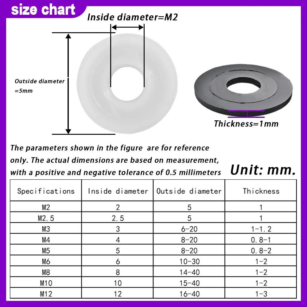 M2-M24 Black or White Nylon Flat Washers Rubber Spacer Plastic Washer Insulation Sealing Hard Gaskets For Screw Bolts
