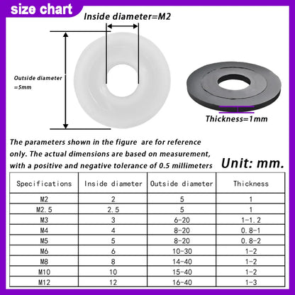 M2-M24 Black or White Nylon Flat Washers Rubber Spacer Plastic Washer Insulation Sealing Hard Gaskets For Screw Bolts
