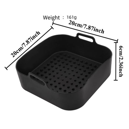 Square Air Fryer Silicone Pot Liner Food‑Grade Reusable Non‑Stick Basket with Handles Air Fryer Baking Cooking Accessories