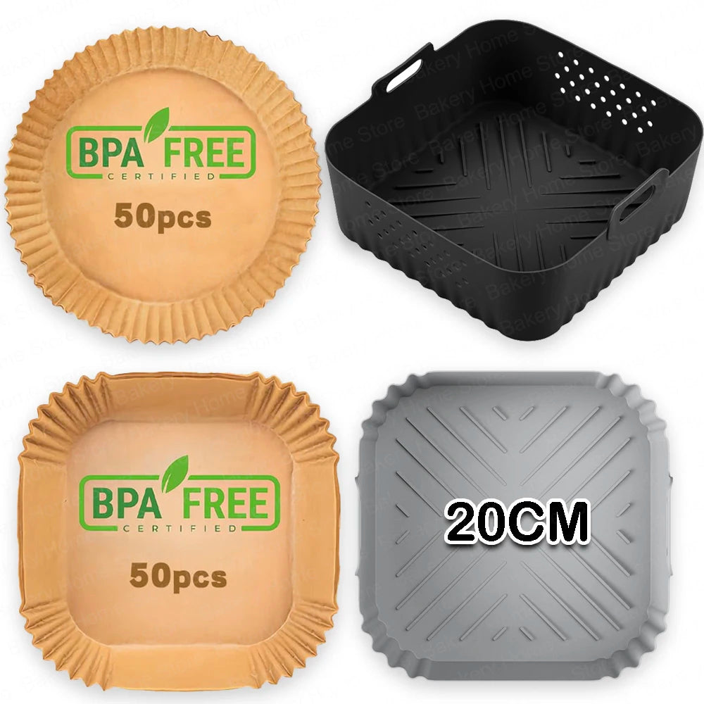 8.86IN/20CM Air Fryer Silicone Liners for Ninja AF140/AF14/ AF180/AF181 Non-Stick Airfryer Baking Tray for Philips HD9270 Basket