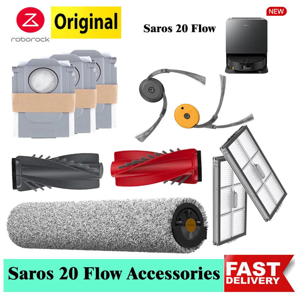 Compatible with Roborock Saros 20 Flow Accessories Washable Filter Main Divide Brush Side Brush Mop Roller DustBag Optional