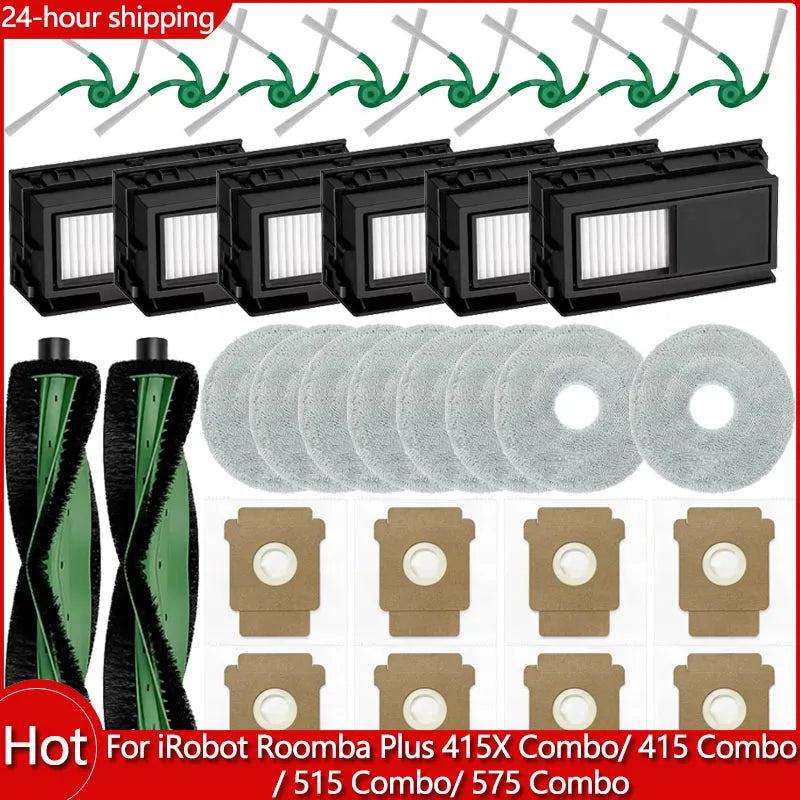 For IRobot Roomba Plus 415X Combo/ 415 Combo/ 515 Combo/ 575 Combo Roller Main Side Brush HEPA Filter Mop Cloth Dust Bag Parts