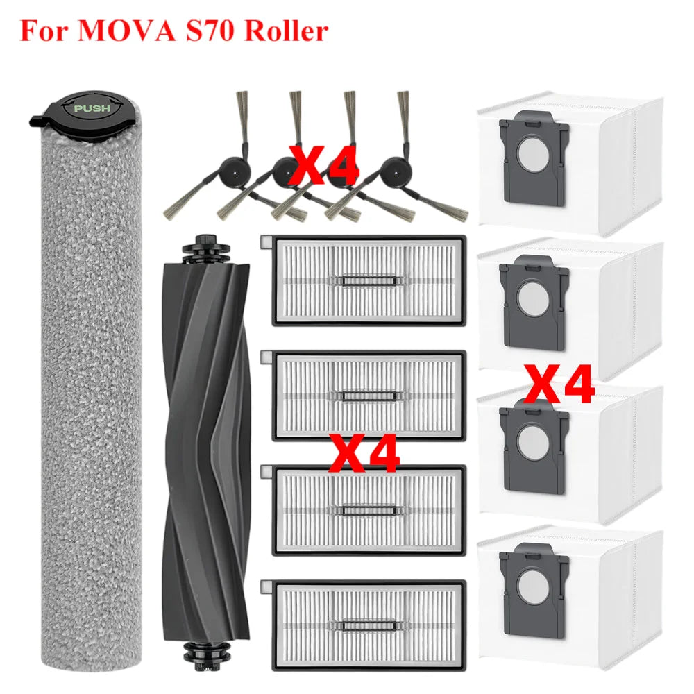 Accessories For ( MOVA S70 Roller / S70 Pro Roller / S70 Ultra Roller ) Spare Parts Main Side Brush Roller Mop Filter Dust Bag