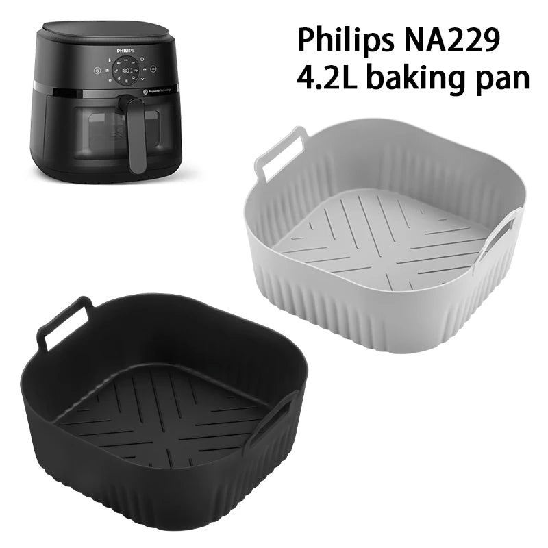 20cm/7.87inch Square Reusable Air Fryer Silicone Liners Silicone Basket 4.2L Compatible with Philips NA299 Accessoires Easy To Clean