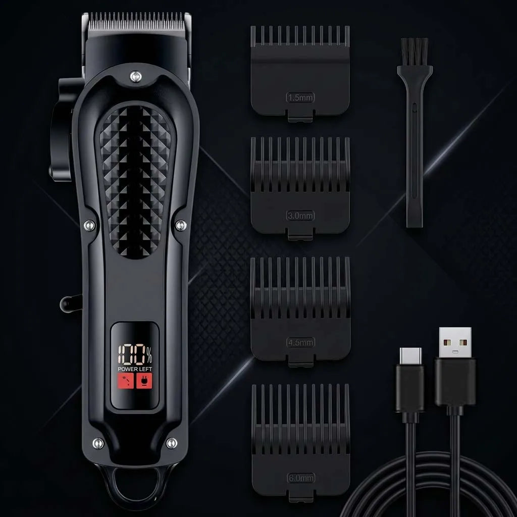 Professional 4-in-1 Hair Clipper & Trimmer Set for Men – Cordless Grooming Kit with LCD Display, USB Rechargeable, Includes Beard Trimmer,Electric Shaver, Nose Hair Trimmer & Multiple Guide Combs – Perfect for Home & Barber Use
