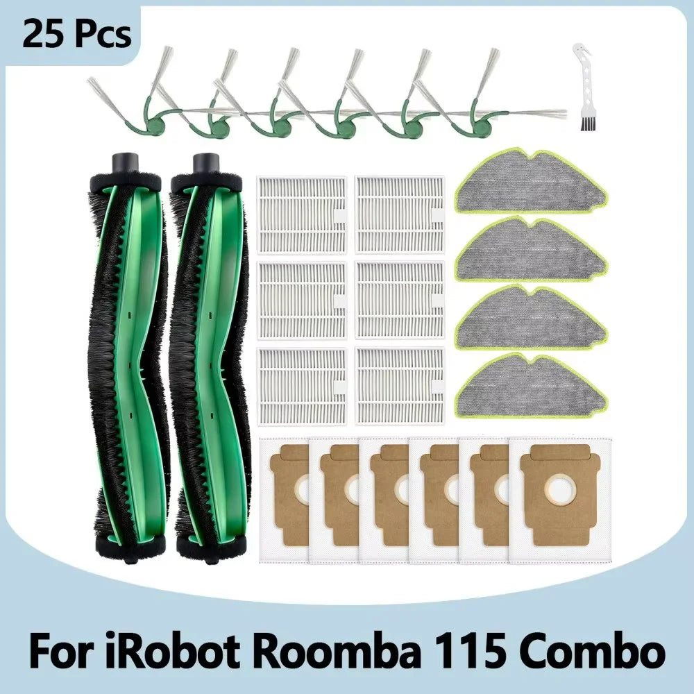 Compatible with IRobot Roomba 115 Combo/115 Combo+ Vacuum Cleaner Replacement Parts Main Roller Brush Side Brush Filter Mop Pad Dust Bag