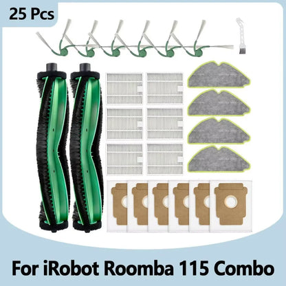 Compatible with IRobot Roomba 115 Combo/115 Combo+ Vacuum Cleaner Replacement Parts Main Roller Brush Side Brush Filter Mop Pad Dust Bag