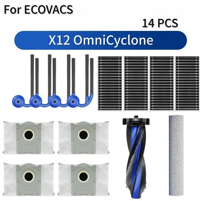 For ECOVACS Deebot X12 OmniCyclone Robot Vacuum Accessories Main Roller Brush Side Brush Dust Bag HEPA Filter Roller Mop Cloth