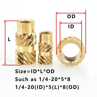 1/4 2-56 4-40 6-32 8-32 10-32 Hot Melt Heat Brass Copper Insert Nut Inch Size Nutsert Threaded Nuts Inserts Insertnut Embedded