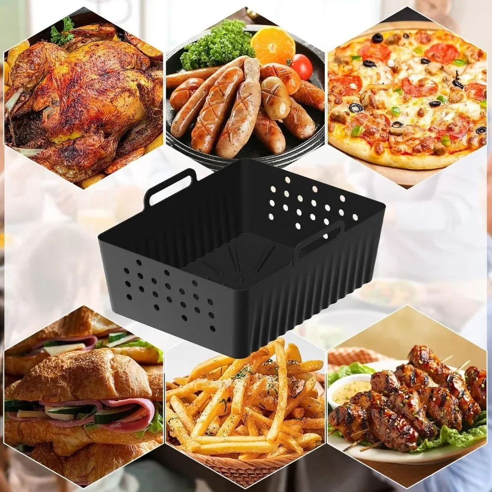 2PCS Air Fryer Silicone Liners Silicone ReusableVentilated Design Homemade Roast Chicken Fries Bread for Ninja SL401/SL400 Tools