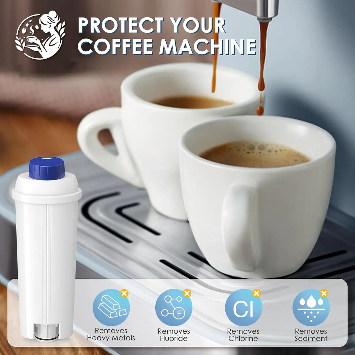 DLSC002 Water Filter Replacement Compatible with Delonghi Coffee Machine Filter Activated Carbon Softener For De'longhi