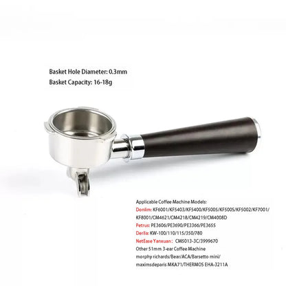 51mm 3-Ear Bottomed Portafilter for Donlim/Homix/Gypas//Sachi Espresso Machines, 304 Stainless Steel Coffee Handle with Basket