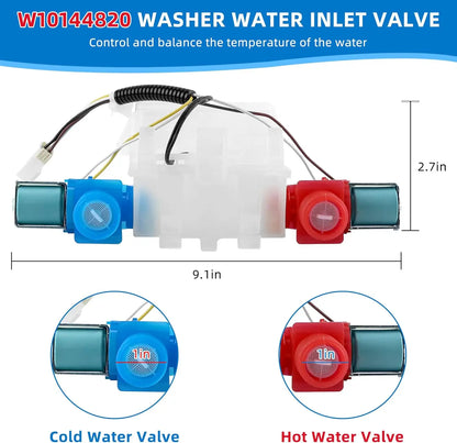 W10144820 Washer Water Inlet Valve Compatible with Whirlp-ool Ken-more May-tag Washing Machine Replace W10140911 WPW10144820