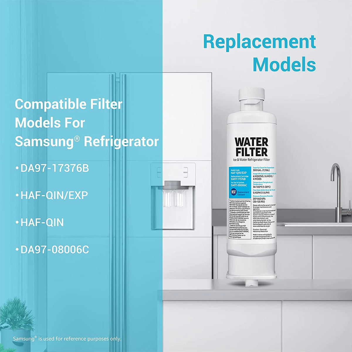Replacement Refrigerator Water Filter — DA97-17376B / DA97-08006C / RF23M8070SG / RF23M8070SR Reference