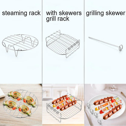 Square Air Fryer Rack 6/7/8inch Airfryer Accessories Grill Holder With Skewers Metal Oven Baking Holder Pot Steaming Wire Racks