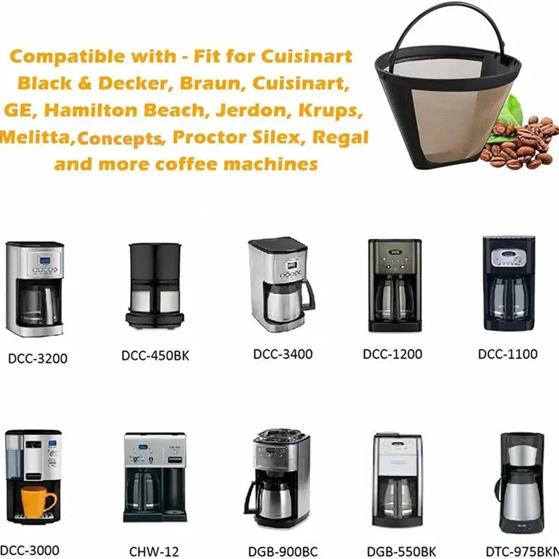 Useful Reusable 10-12 Cup Coffee Filter Permanent Cone-Style Coffee Maker Machine Filter Gold Mesh With Handle Cafe Coffees Tool