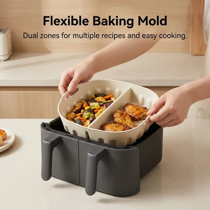 Silicone Baking Tray Divided Air Fryer Pan for Kitchen Cooking Heat Resistant Square Mold Dishwasher Safe