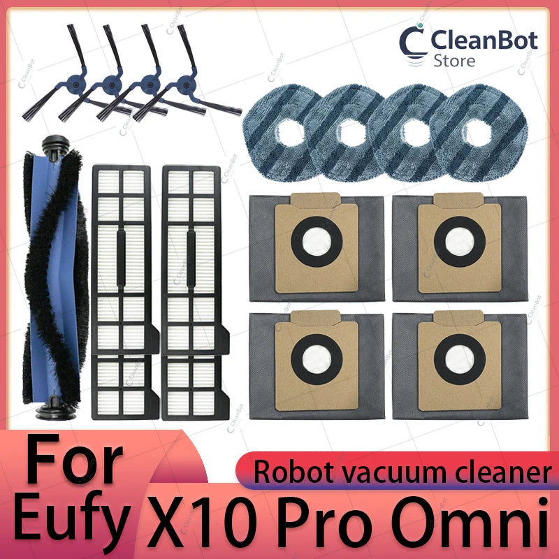 Accessories Compatible with Eufy X10 Pro Omni Robot Vacuum Dust Bag Hepa Filter Roller Side Brush Mop Cloth