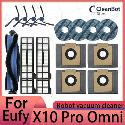 Accessories Compatible with Eufy X10 Pro Omni Robot Vacuum Dust Bag Hepa Filter Roller Side Brush Mop Cloth