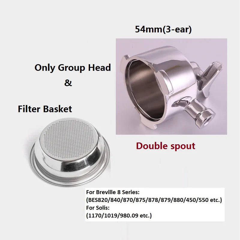 54mm 3-Ear Coffee Portafilter, 304 Stainless Steel Luxury Wooden Handle Espresso Holder Compatible with Breville 820 880 Series & Solis