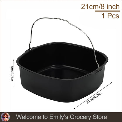 Air Fryer Basket Steel Square Non-stick Cake Baking Tray Barrel Dish Roasting Basket Pan Bakeware Mold Kitchen Accessorie