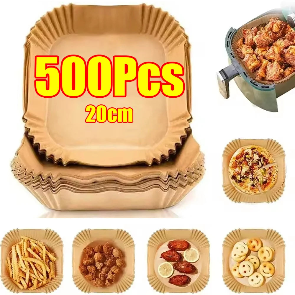 50-500Pcs Disposable Air Fryer Paper Oven Paper Nonstick Air Fryer Baking Paper Round Square Air Fryer Paper Kitchen Accessory