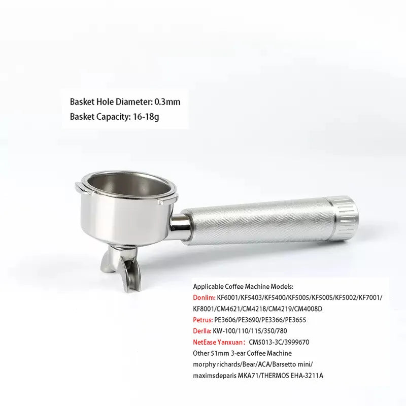 51mm 3-Ear Bottomed Portafilter for Donlim/Homix/Gypas//Sachi Espresso Machines, 304 Stainless Steel Coffee Handle with Basket