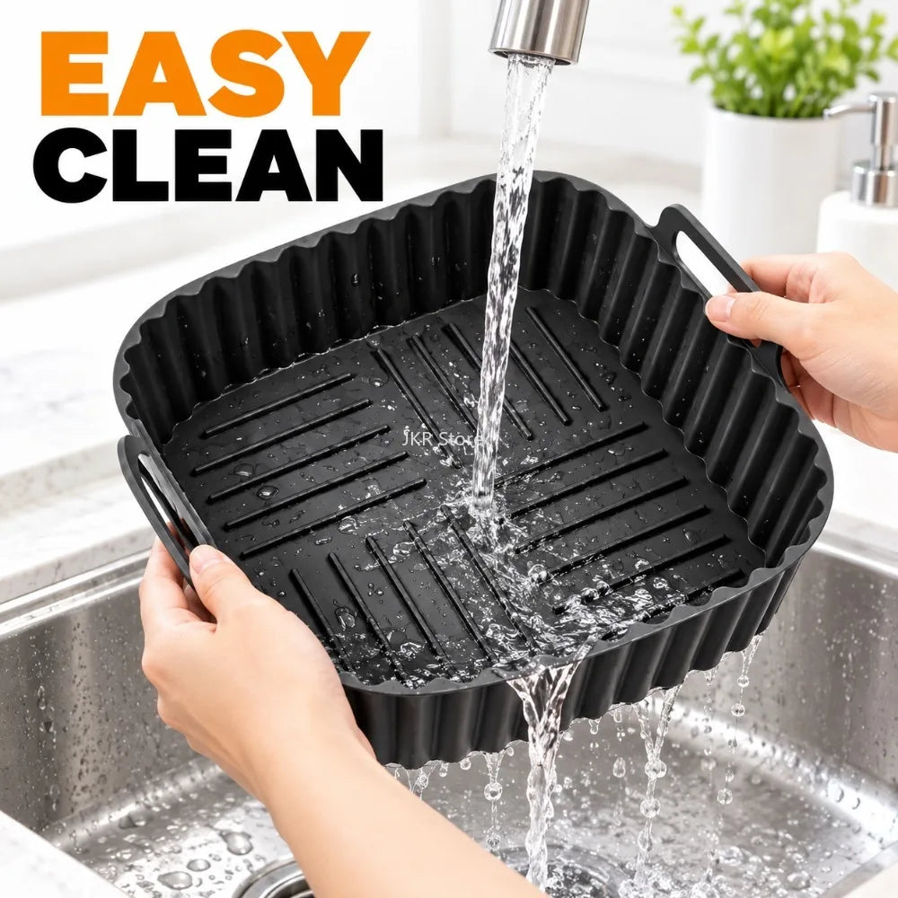 Square Silicone Air Fryer Liners Reusable Non Stick Baking Mat for 4 to 7QT Fryer Oven Microwave Kitchen Baking Use